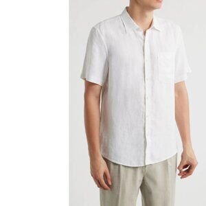 Nordstrom Solid Short Sleeve Linen Button-Up Shirt in White Extra Large